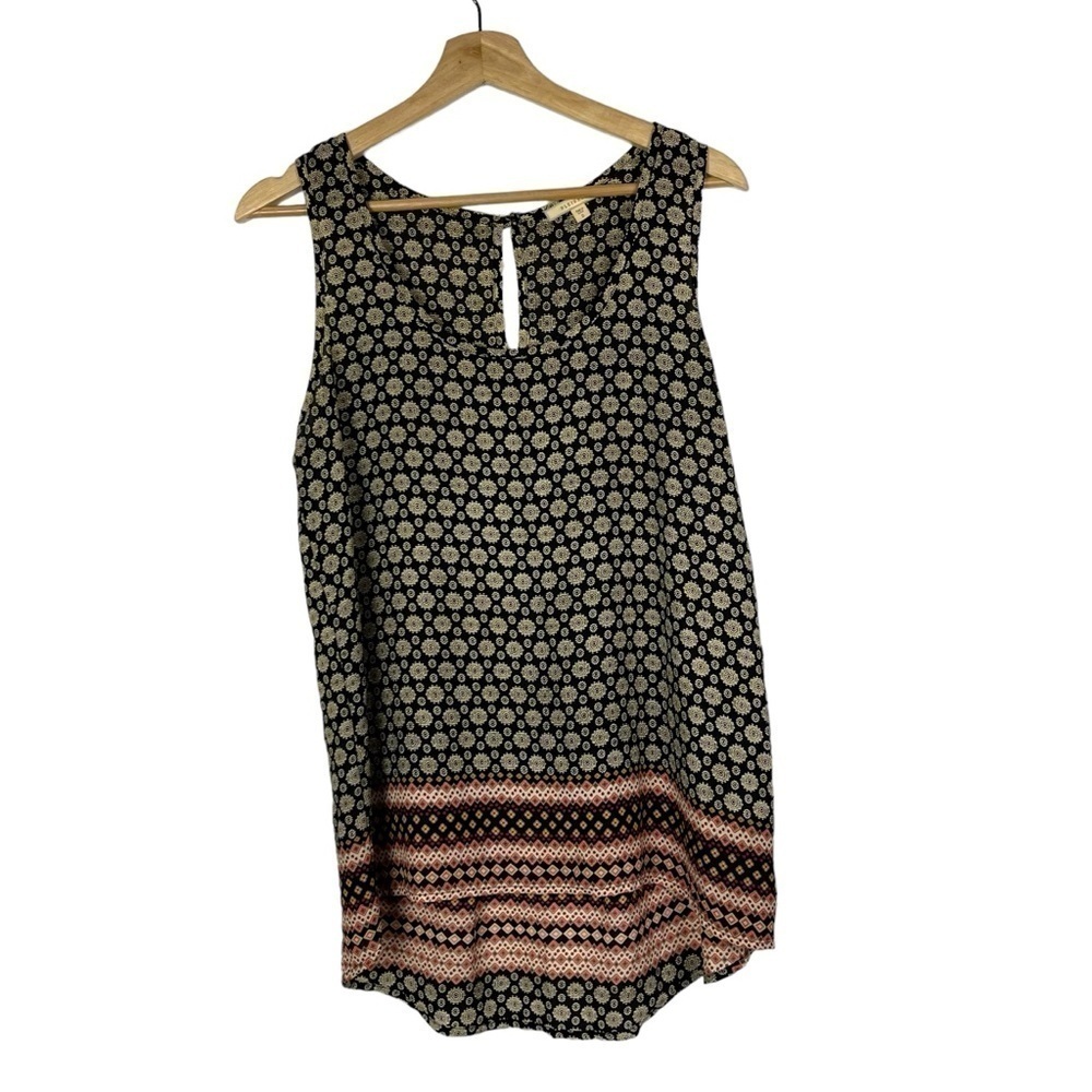 Pleione Black & Beige Floral Medallion Printed Sleeveless Top S